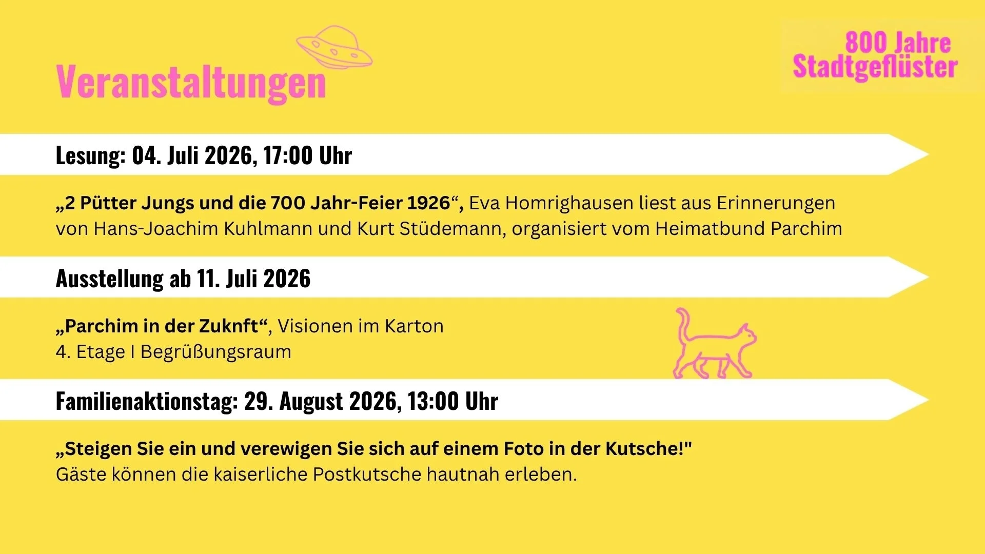 Veranstaltungen für die Sonderausstellung 800 Jahre Stadtgeflüster
