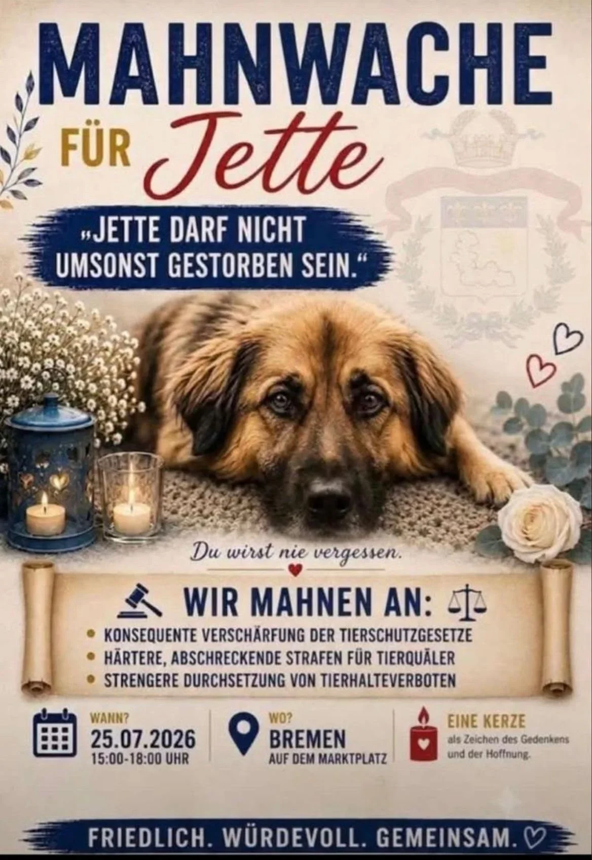 Mahnwache Jette 25.07.2026