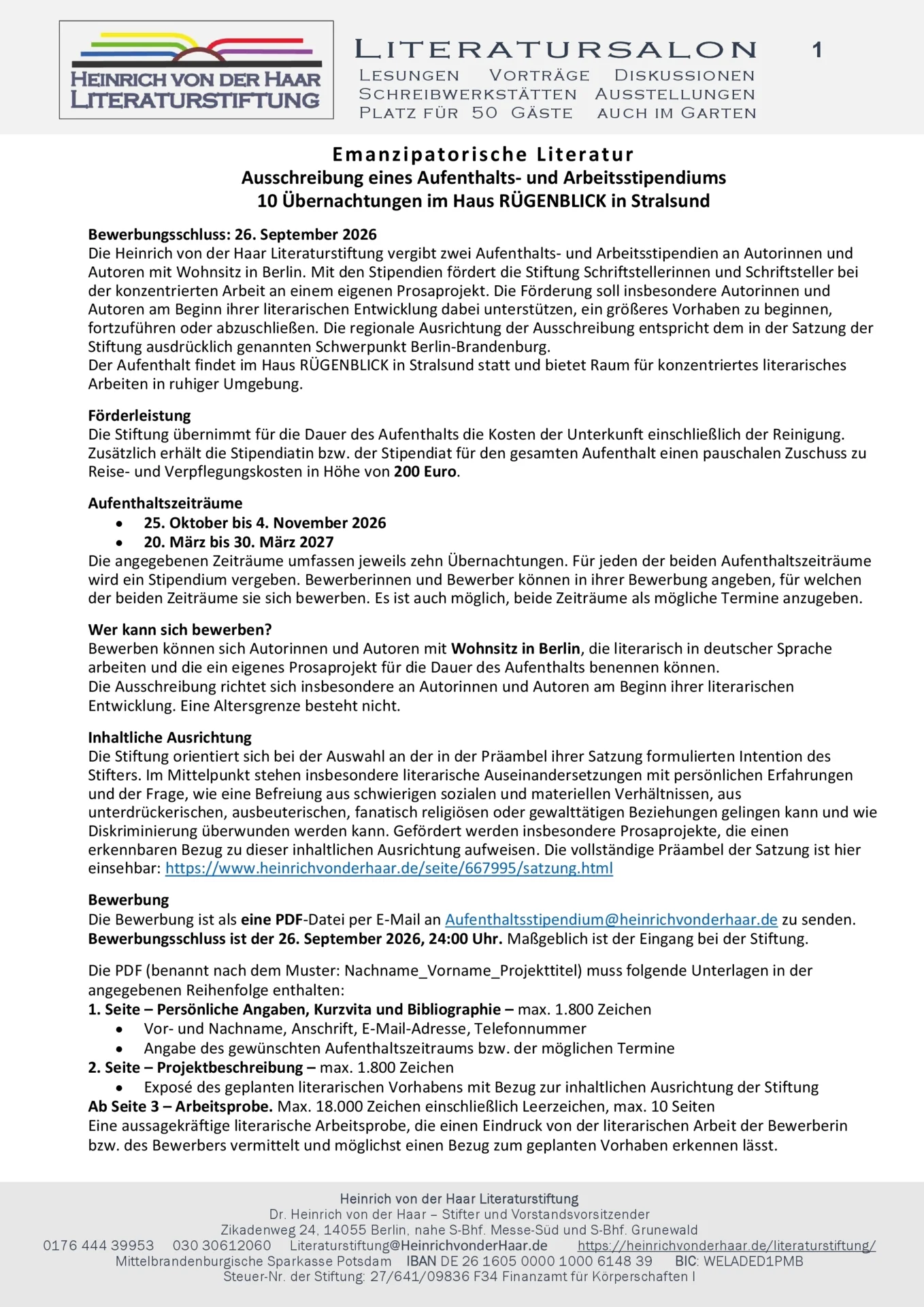 Ausschreibung Aufenthaltsstipendium Seite 1