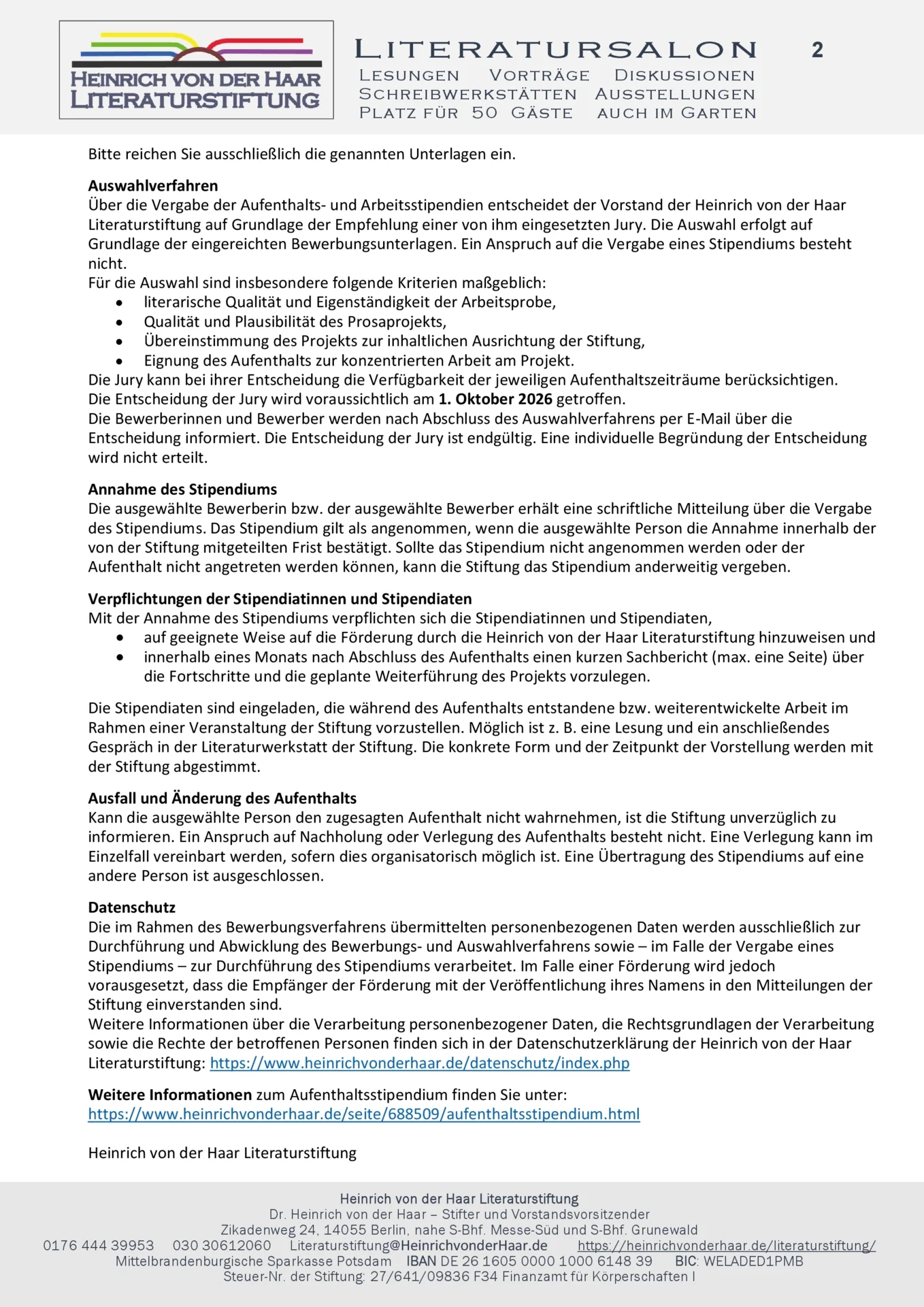 Ausschreibung Aufenthaltsstipendium Seite 2