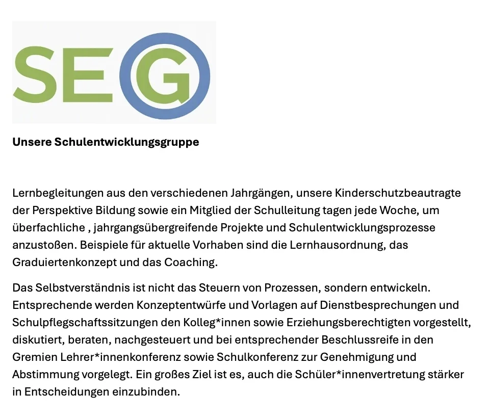 Schulentwicklungsgruppe  Homepage