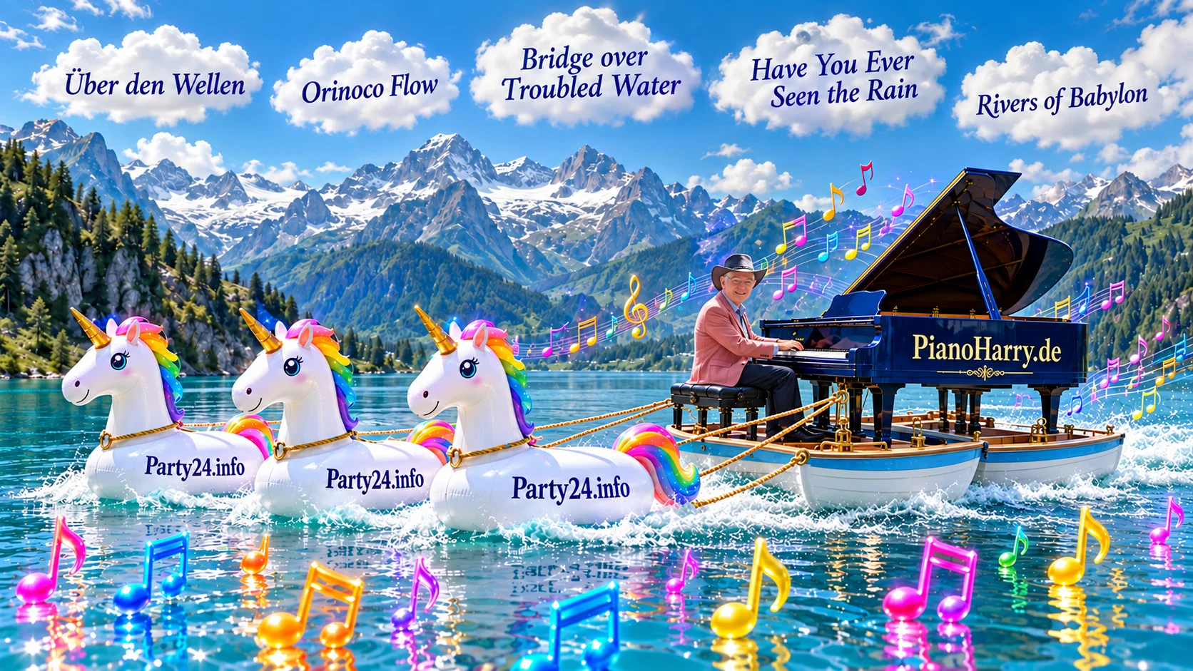 Pianokonzert mit Einhornflößen im Alpensee