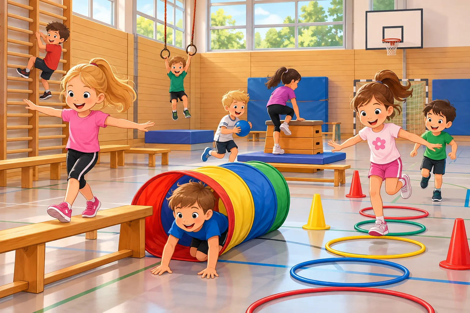 Fröhlicher Sportunterricht in der Turnhalle