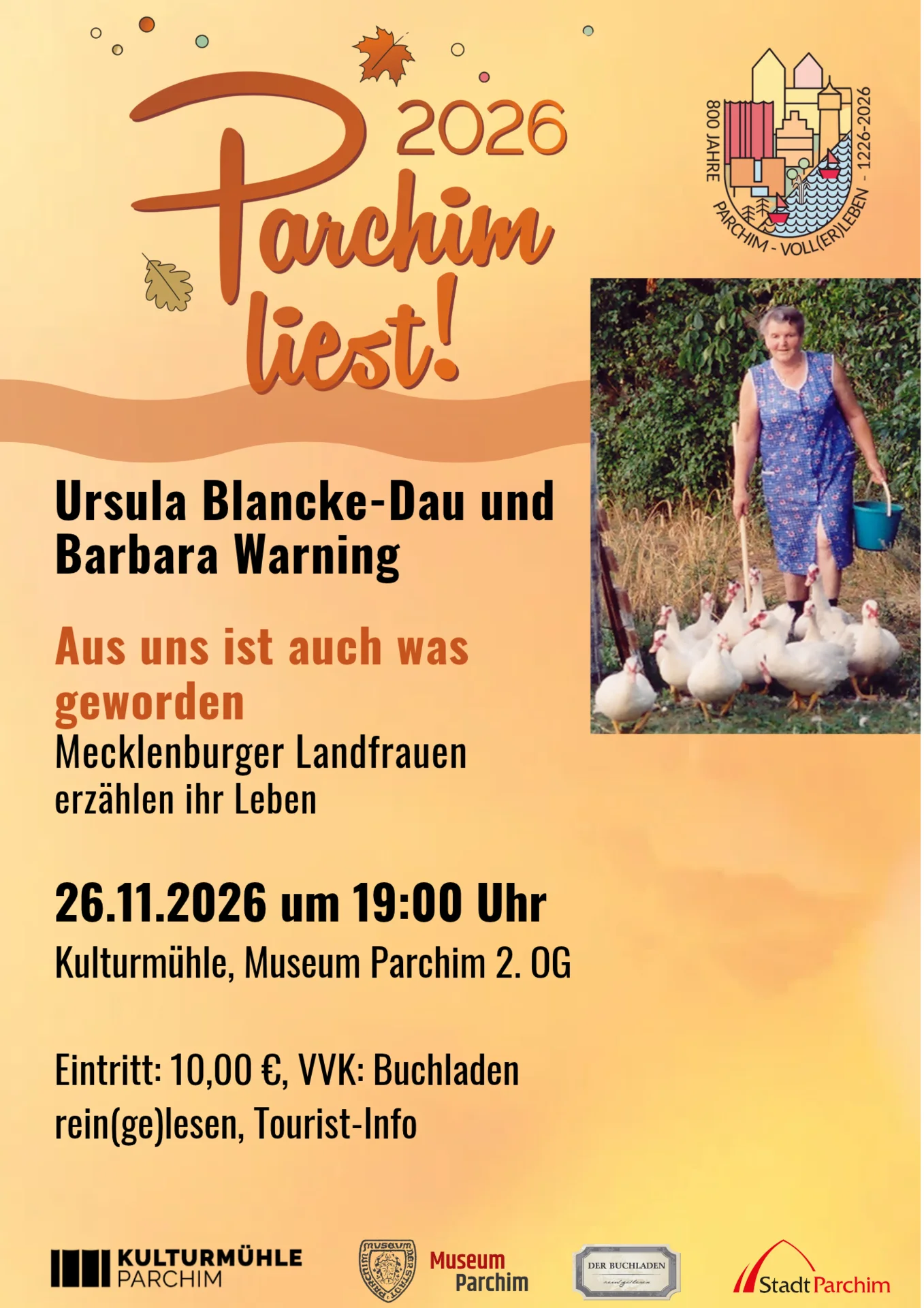 Plakat für die Lesung "Mecklenburger Landfrauen"