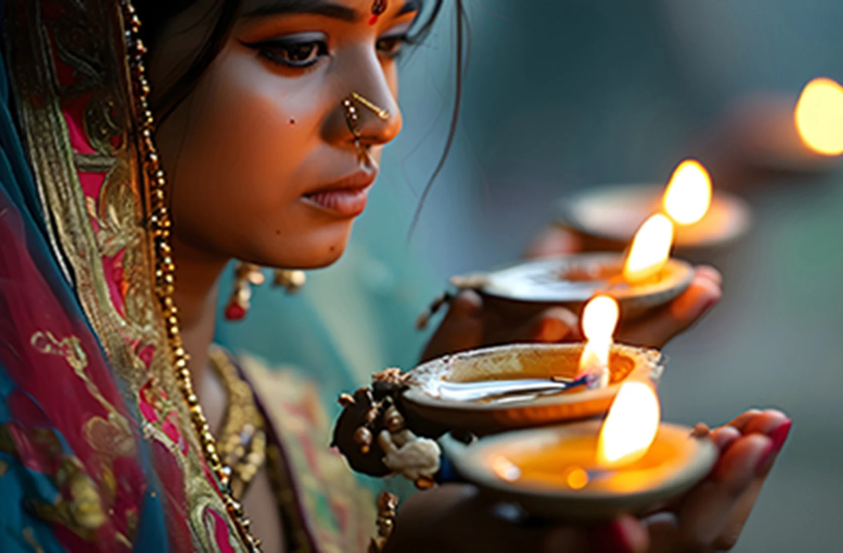 Indische Frau mit Diwalikerze