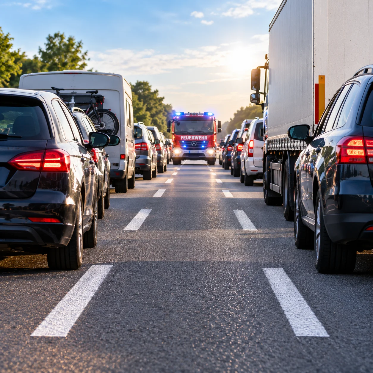 Rettungsgasse für die Feuerwehr