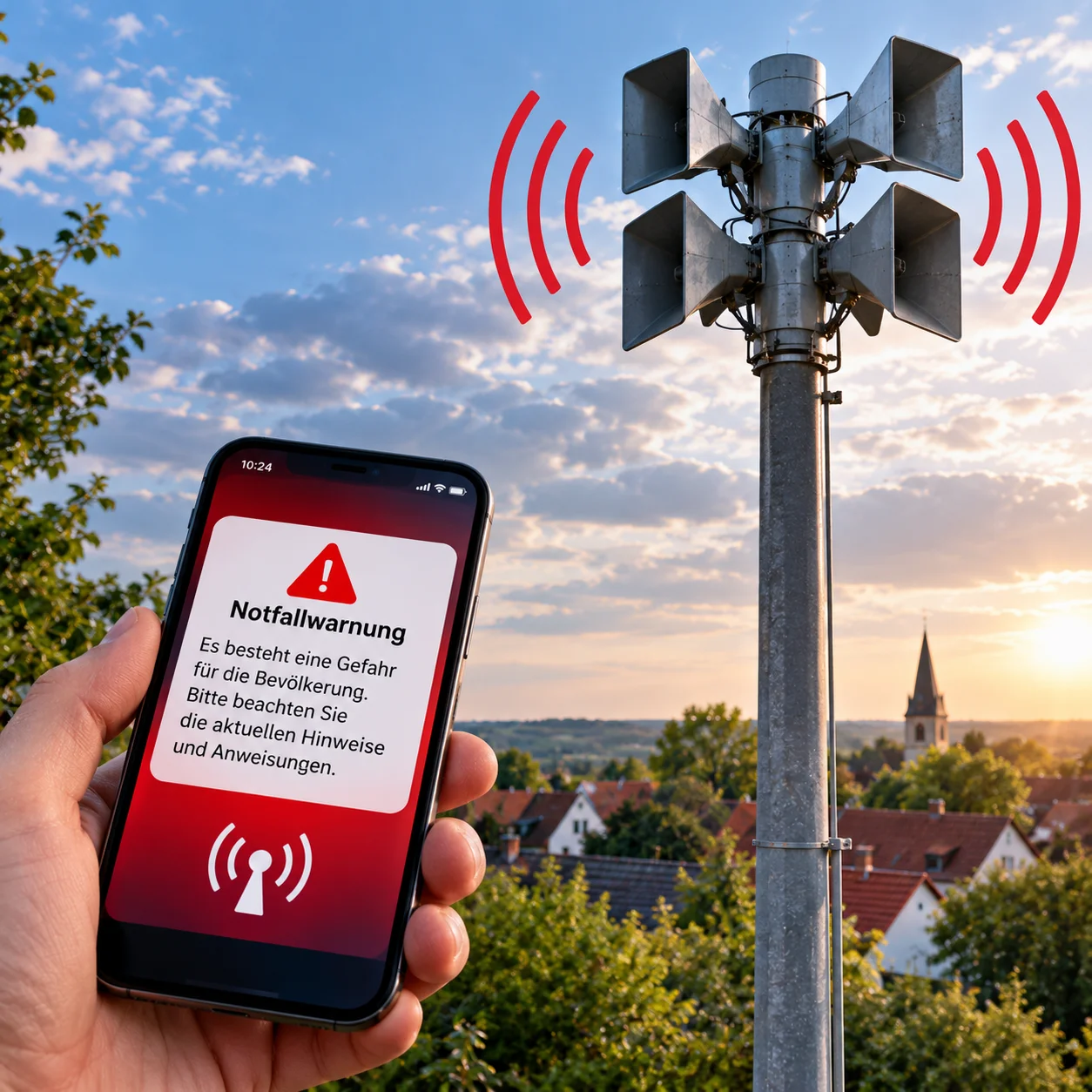 Notfallwarnung über der Gemeinde