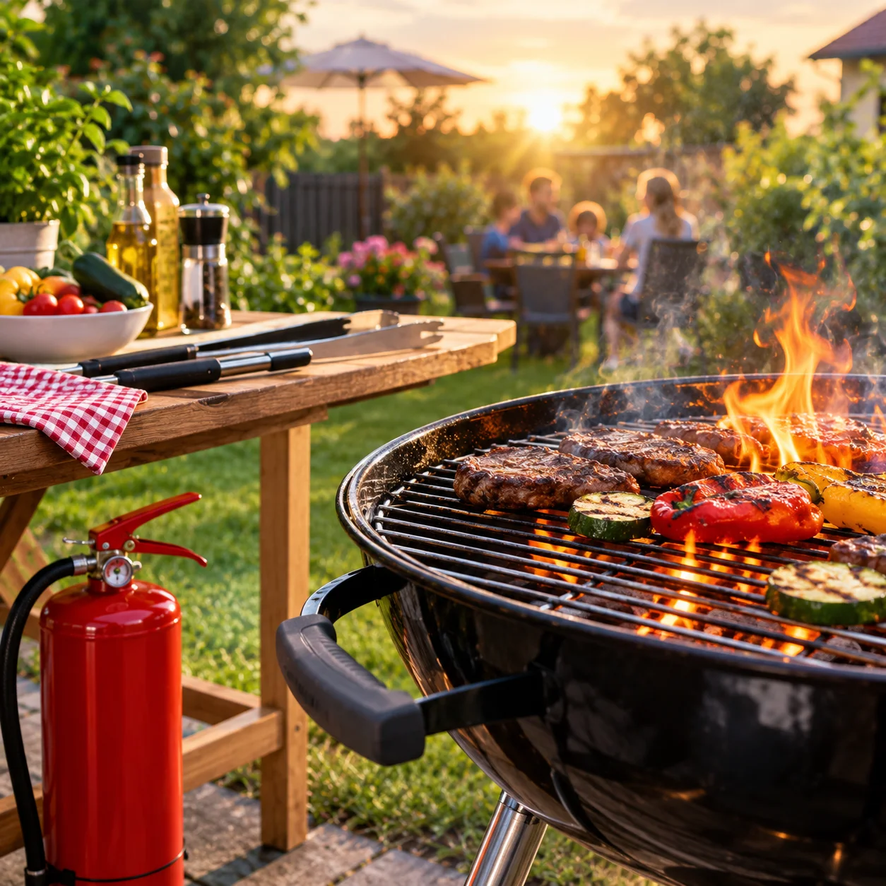 Sicher grillen im Sonnenuntergang