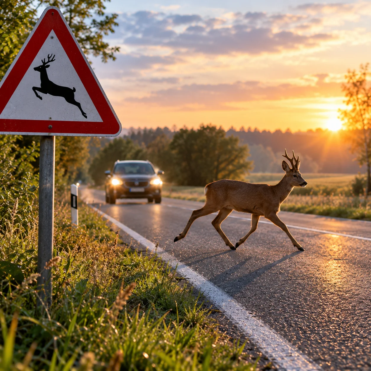 Wildwechsel im goldenen Abendlicht