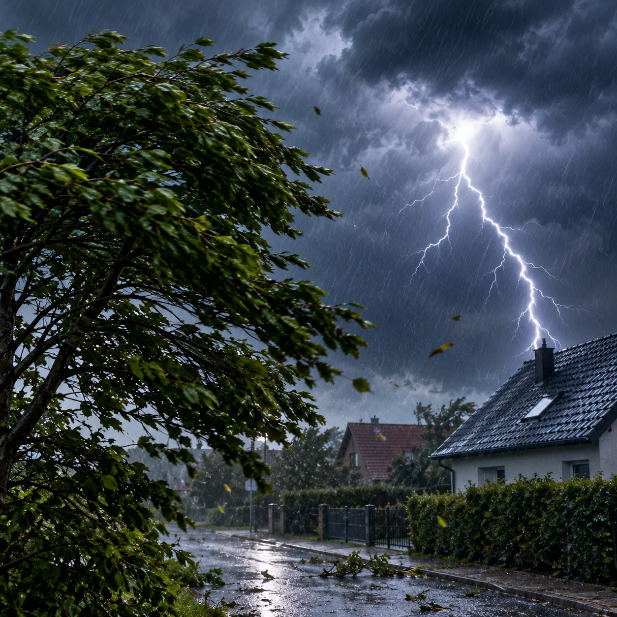 Gewittersturm über dem Dorf