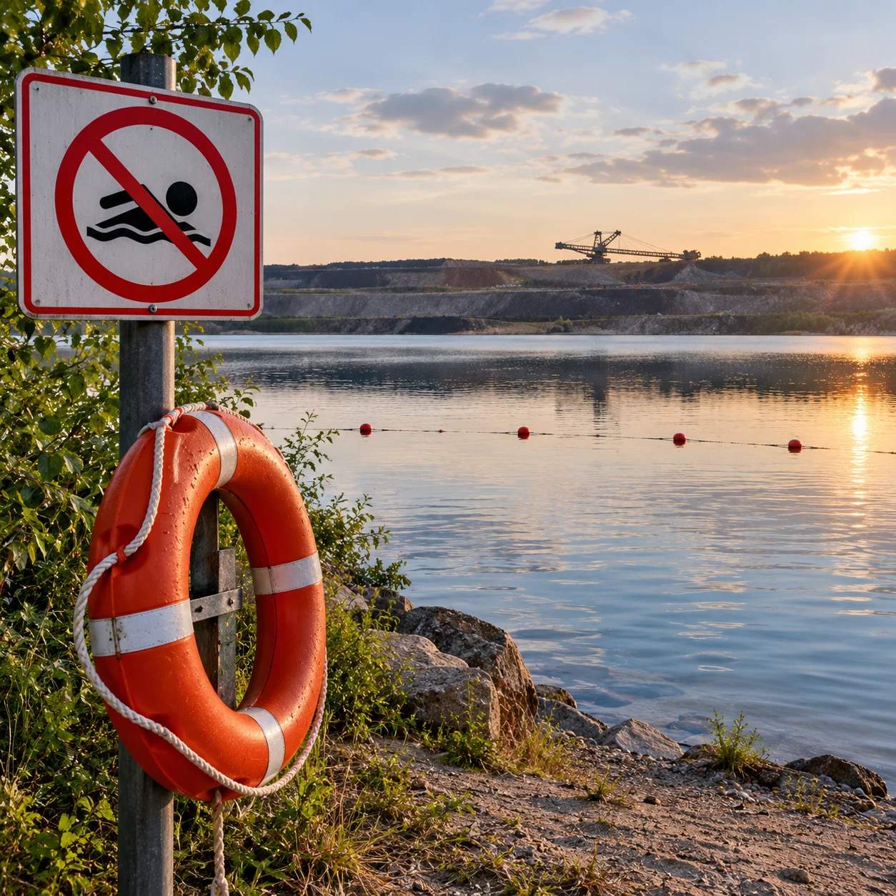 Warnschild am stillen Baggersee
