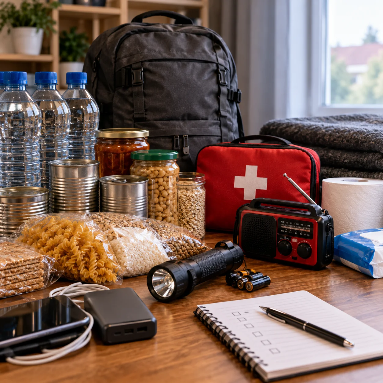 Notfallvorräte auf dem Küchentisch