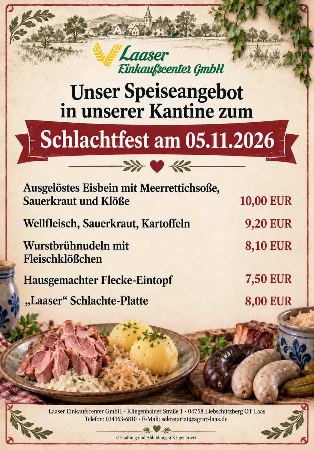 Schlachtfest Speisenangebot 5.11.2026