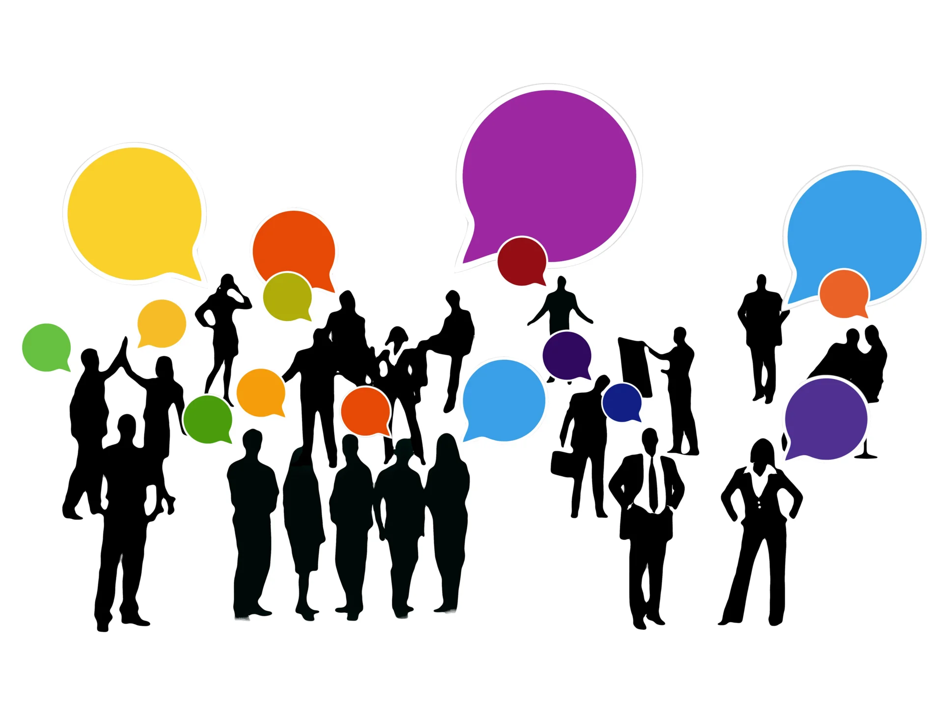 Grafik mit Menschen, über denen Sprechblasen schweben. Quelle: Gerd Altmann/Pixabay