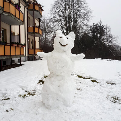 Fietes Schneeb&auml;r auf dem Trappenberg, eingeschickt von Melanie Kr&uuml;ger.  (Bild vergr&ouml;&szlig;ern)
