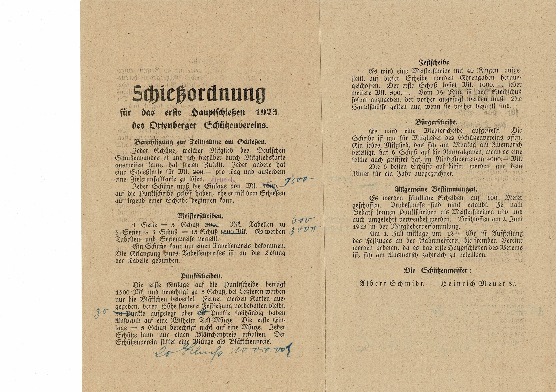 Bild: Erste Schießordung zum Schützenfest 1923 am Dörrnstein
