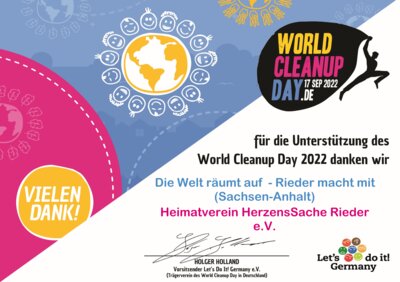 Vorschaubild: Urkunde World Cleanup Day 2022