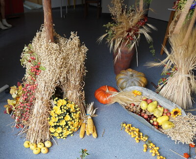 Vorschaubild: Hafer, Mais, Zieräpfel und Herbstfrüchte in einer Saatschale