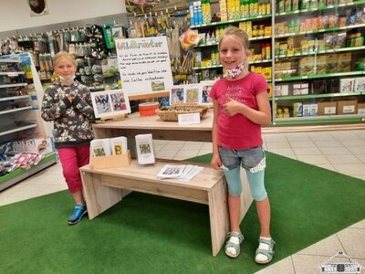 Im &ouml;rtlichen Edeka pr&auml;sentierten wir in einer Ausstellung das Projekt "Wildkr&auml;uter - Sch&auml;tze der Natur". Dabei gab es unter anderem Proben von Salben gegen Insektenstichen und die "Aua-Salbe" f&uuml;r kleine Wunden und Schnitte.  (Bild vergr&ouml;&szlig;ern)