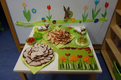 Ein leckeres Osterbufett in der Gruppe.  (Bild vergr&ouml;&szlig;ern)