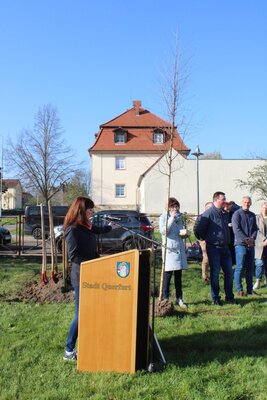 Annett Knuhr bei ihrem ersten Einsatz zur Baumpflanzung  (Bild vergr&ouml;&szlig;ern)