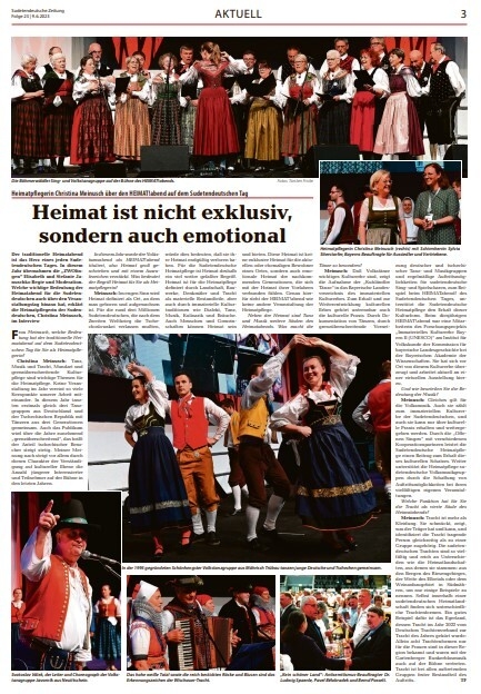Bild: Heimatabend - Interview mit Heimatpflegerin, Bericht Sudetendeutsche Zeitung