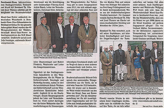 Bild: Pressebericht  Eifelzeitung Region Wittlich vom 21. Juni 2013
