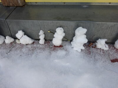 Wir haben viele kleine Schneem&auml;nnchen gebaut.  (Bild vergr&ouml;&szlig;ern)