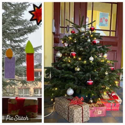 Der Weihnachtsbaum im Schulgeb&auml;ude  (Bild vergr&ouml;&szlig;ern)
