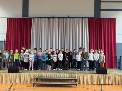Klasse 2c und Flex B singen gemeinsam  (Bild vergr&ouml;&szlig;ern)