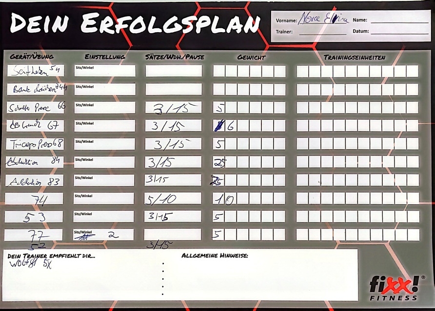 Bild: Fitnessplan des Fixx Fitness Emmendingen