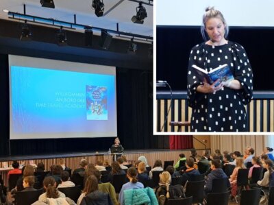 Die Kinder- und Jugendbuchautorin Stefanie Hasse machte Sch&uuml;lerinnen und Sch&uuml;ler der 5. Klassen in kurzweiligen Lesungen auf ihre B&uuml;cher der &bdquo;Time Travel Academy&ldquo; neugierig. 