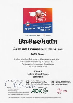 Foto des Albums: Gewinn beim Kreativwettbewerb „be smart – don‘t start“