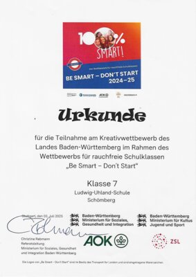 Foto des Albums: Gewinn beim Kreativwettbewerb „be smart – don‘t start“