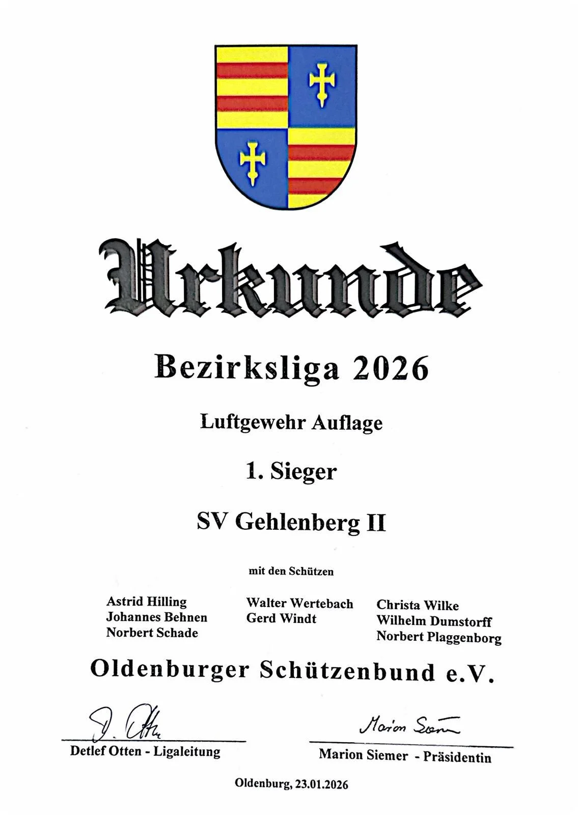 Bild: Urkunde Bezirksligameister