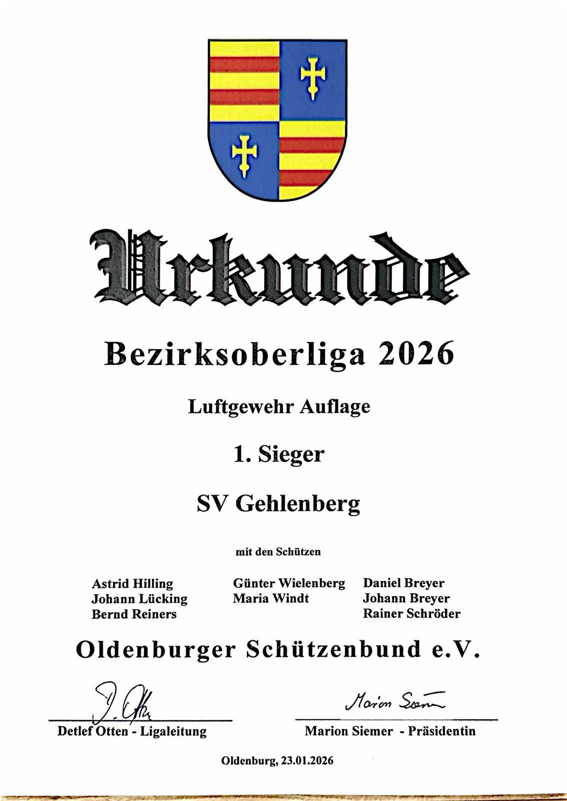 Bild: Urkunde Bezirksoberligameister