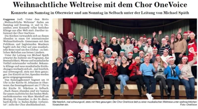 Weihnachtliche Weltreise mit dem Chor OneVoice  (Bild vergr&ouml;&szlig;ern)