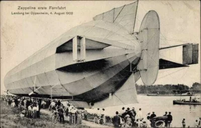 Vorschaubild: 1908 Zeppelin Fahrt - Quelle: Postkarten Sammlung Bernd Felix Hahn Oppenheim, herausgegeben Druck und Verlagsanstalt Traumüller Oppenheim