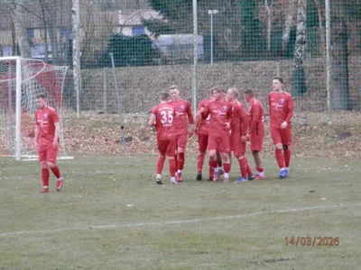 Torjubel bei den ,,Roten", gerade hatte Hannes Brandenburg (2.v.r.) zum vorentscheidenden 3:0 getroffen. 