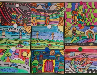 Stufe 4- Wir malen wie Hundertwaser  (Bild vergr&ouml;&szlig;ern)