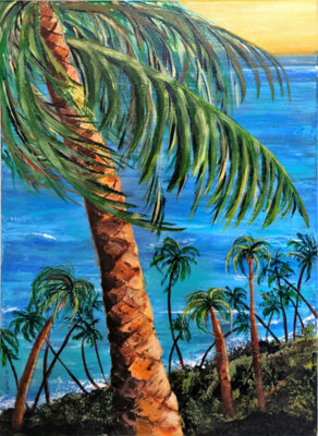 Palmen, Sri Lanka (2019, gespachelt, Acryl auf Leinwand, 50x70cm)  (Bild vergr&ouml;&szlig;ern)