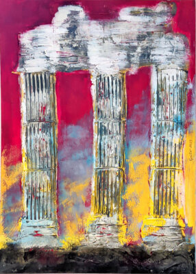 S&auml;ulen (2023, gespachelt, Acryl auf Leinwand, 50x70cm)  (Bild vergr&ouml;&szlig;ern)