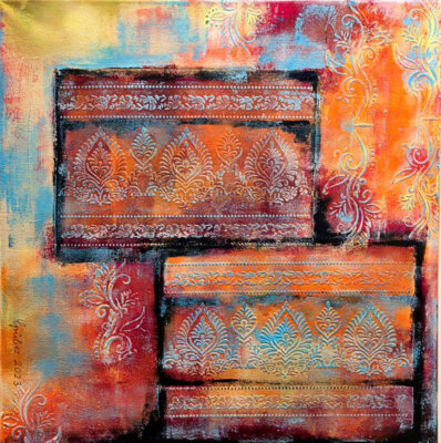 Marokkanische Fliesen (2023, Acryl auf Leinwand, 50x50cm)  (Bild vergr&ouml;&szlig;ern)