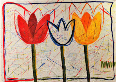 Drei Tulpen (2017, Acryl auf Leinwand, 50x70cm)  (Bild vergr&ouml;&szlig;ern)