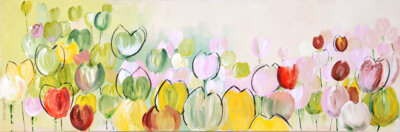 Tulpenfeld in Holland (2019, Acryl und Kohle auf Leinwand, 40x120cm)  (Bild vergr&ouml;&szlig;ern)