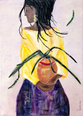 Marokkanerin (2026, Acryl, Kohle und Kreide auf Leinwand, 50x70cm)  (Bild vergr&ouml;&szlig;ern)
