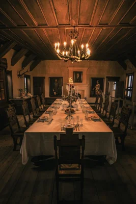 Saal mit gedeckter Tafel &copy;m_und_m_85  (Bild vergr&ouml;&szlig;ern)