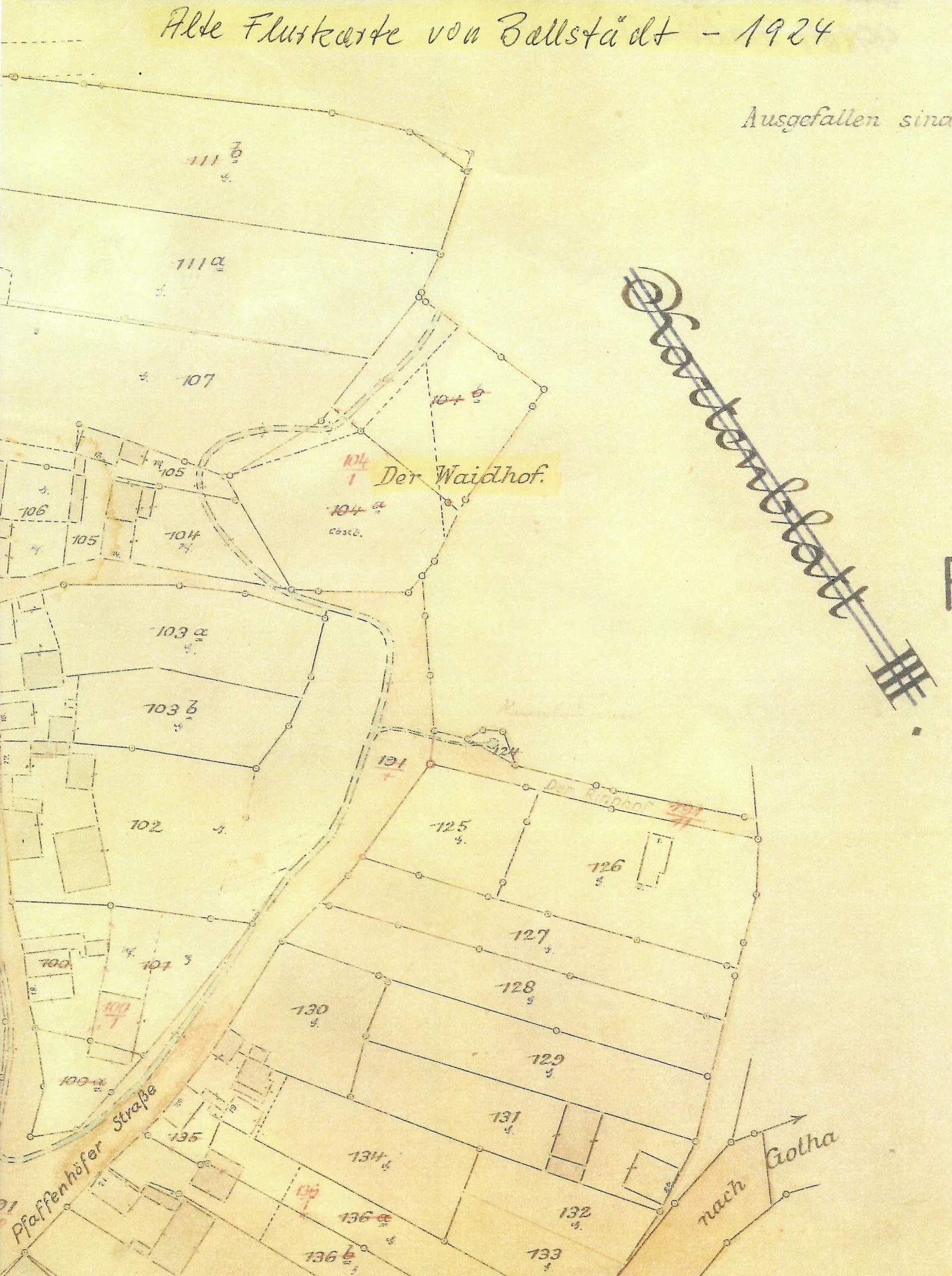 Bild: Flurkarte von 1924 mit der Bezeichnung „Der Waidhof“