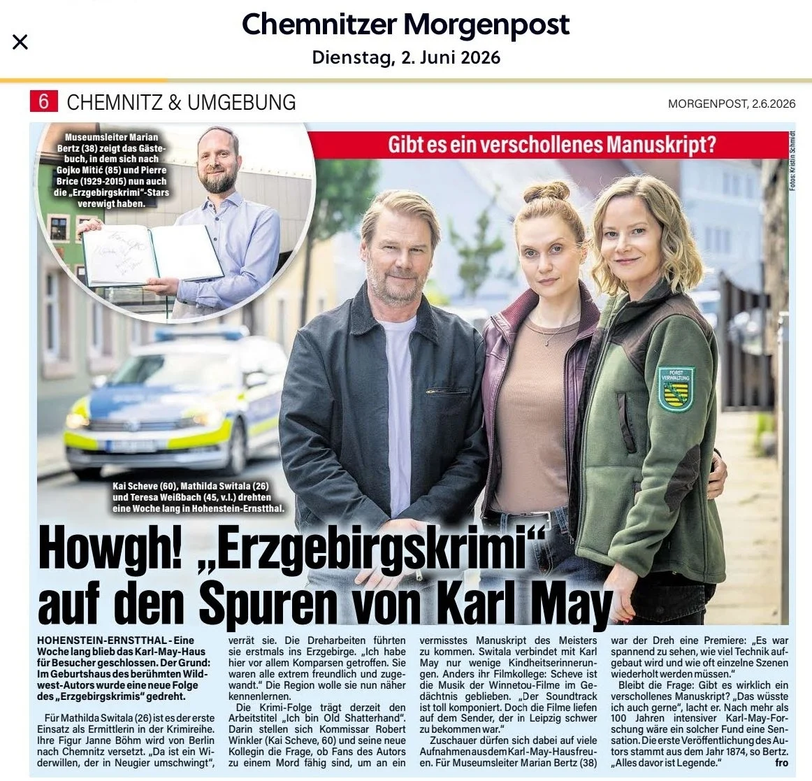 Bild: Artikel in der Chemnitzer Morgenpost vom 2.6.2026
