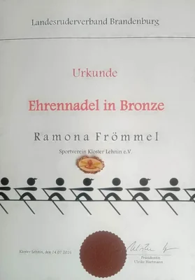Vorschaubild: Postum an Mona..... Ehrennadel in Bronze des LRV Brandenburg